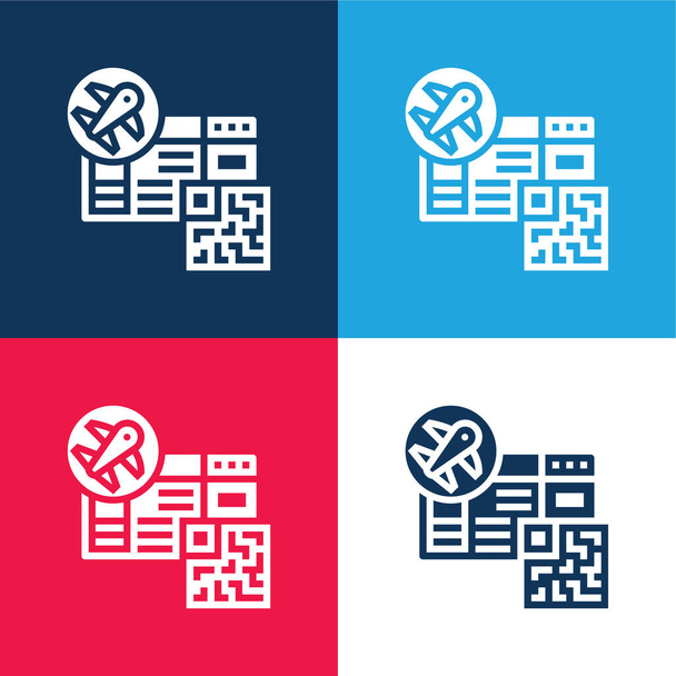 Boarding Pass blue and red four color minimal icon set - Vector, Image