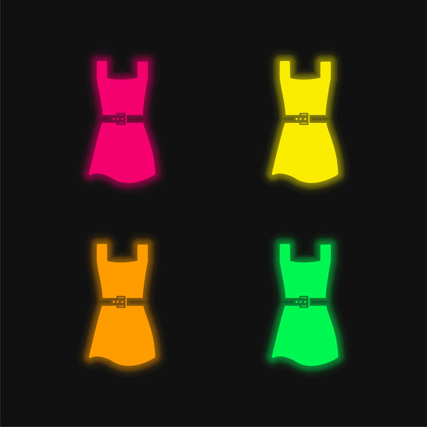 Black Female Dress four color glowing neon vector icon - Vector, Image