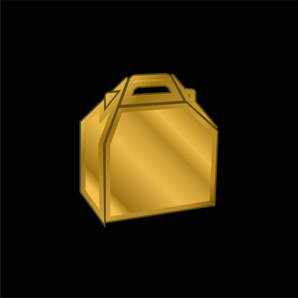 Caja de alimentos paquete chapado en oro icono metálico o logotipo vector - Vector, imagen