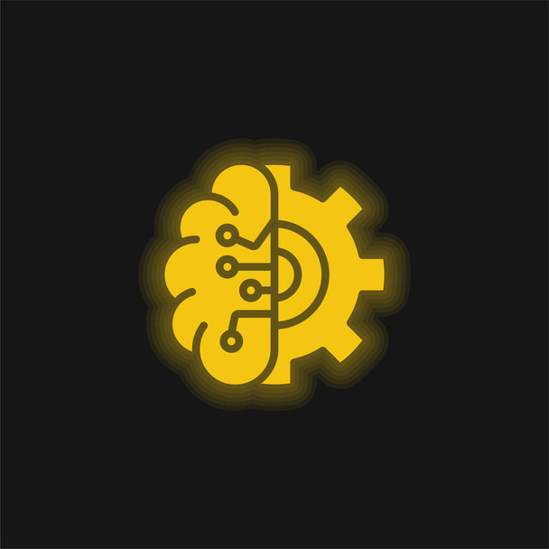 Sztuczna inteligencja żółta świecąca ikona neonu - Wektor, obraz