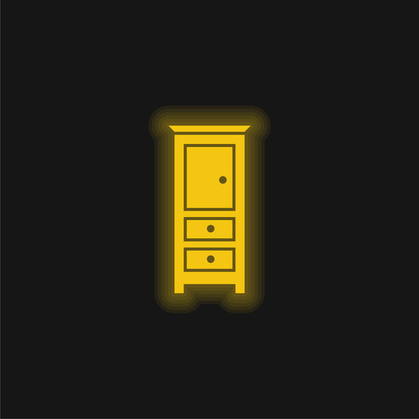 寝室の引き出し家具黄色の輝くネオンアイコン - ベクター画像