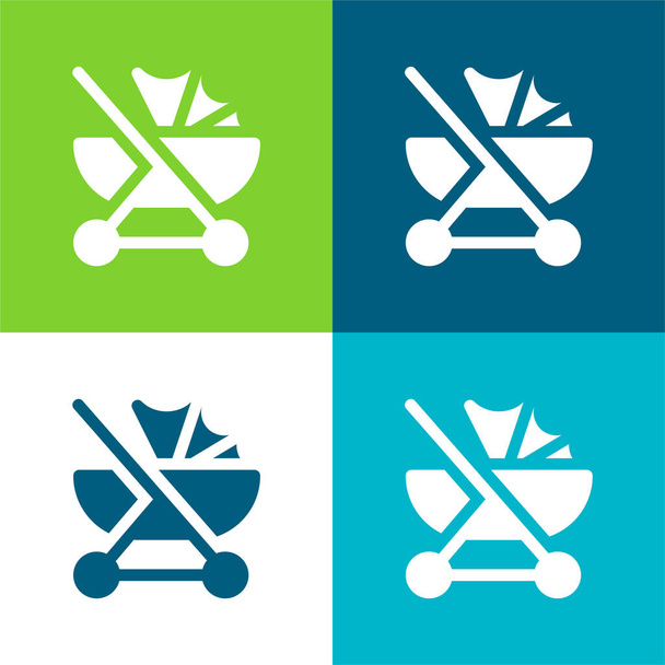 Set icona minimale piatto quattro colori passeggino - Vettoriali, immagini