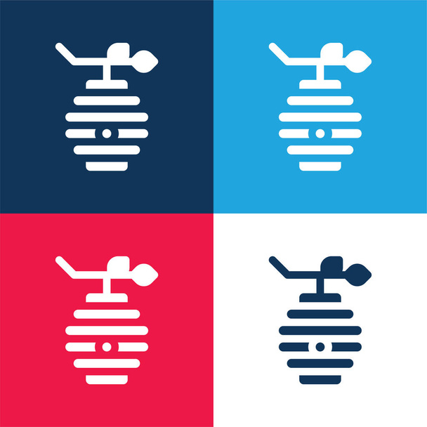 Bijenkorf blauw en rood vier kleuren minimale pictogram set - Vector, afbeelding