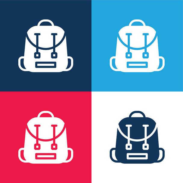 Batoh modrá a červená čtyři barvy minimální ikona nastavena - Vektor, obrázek
