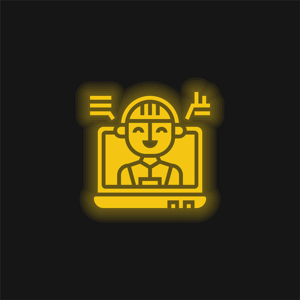 Mesterséges intelligencia sárga izzó neon ikon - Vektor, kép
