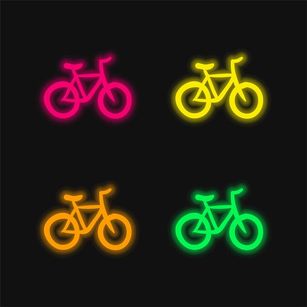 Ποδήλατο χέρι σχεδιάζεται οικολογική μεταφορά τεσσάρων χρωμάτων λαμπερό νέον διάνυσμα εικονίδιο - Διάνυσμα, εικόνα