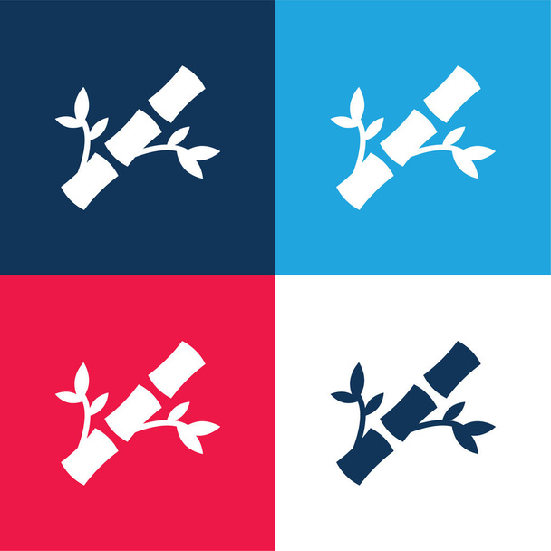 Bambú azul y rojo de cuatro colores mínimo icono conjunto - Vector, Imagen