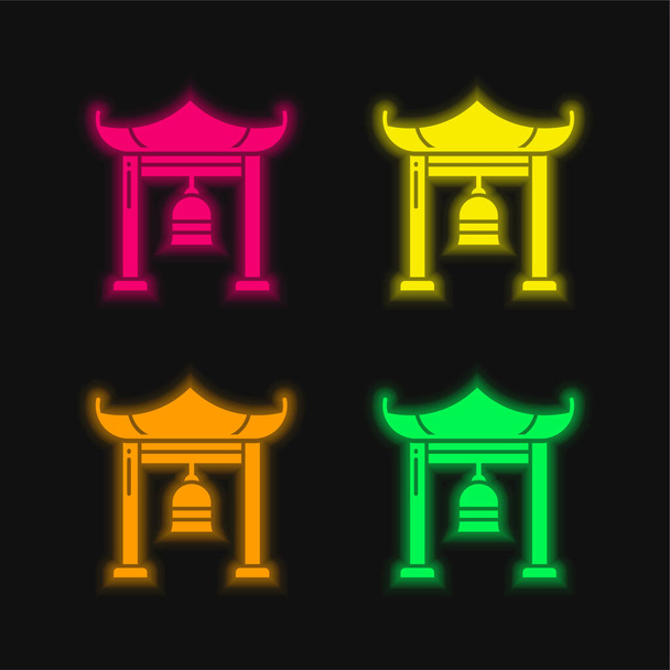 Campana de cuatro colores brillante icono del vector de neón - Vector, Imagen