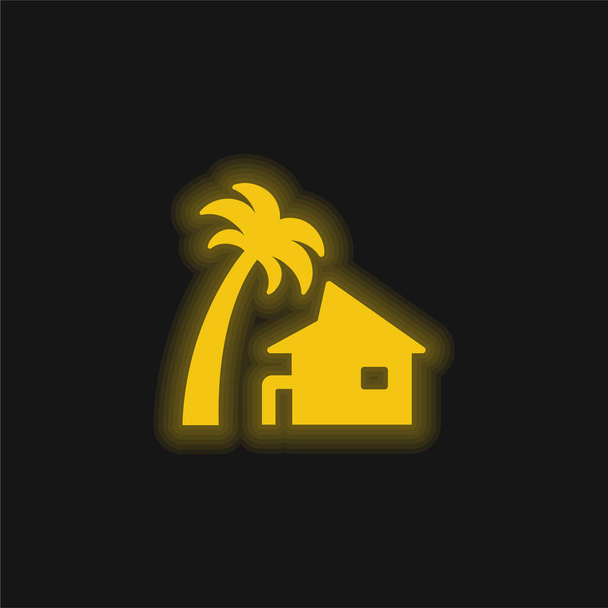 Strandhaus gelb leuchtende Neon-Ikone - Vektor, Bild