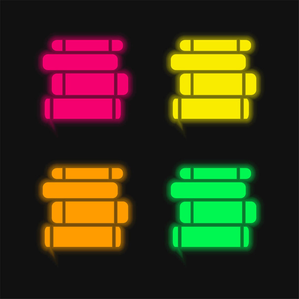 Book Pile four color glowing neon vector icon - Vector, Image