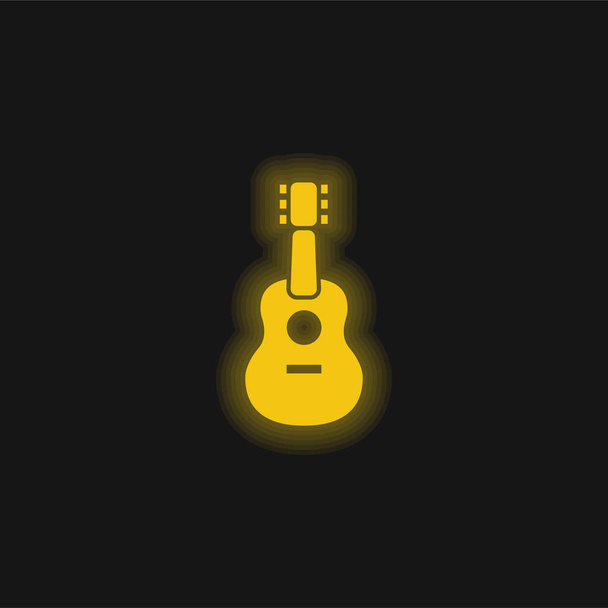 Acoustic Guitar yellow glowing neon icon - Vector, Image