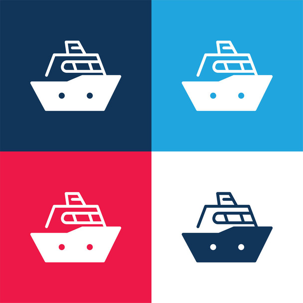Βάρκα μπλε και κόκκινο τεσσάρων χρωμάτων ελάχιστο σύνολο εικονιδίων - Διάνυσμα, εικόνα
