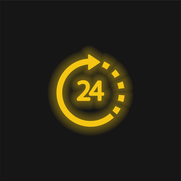 24 Horas Apoyo amarillo brillante icono de neón - Vector, imagen