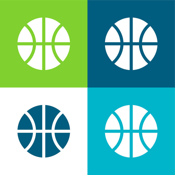 Basketbal Vlak vier kleuren minimale pictogram set - Vector, afbeelding