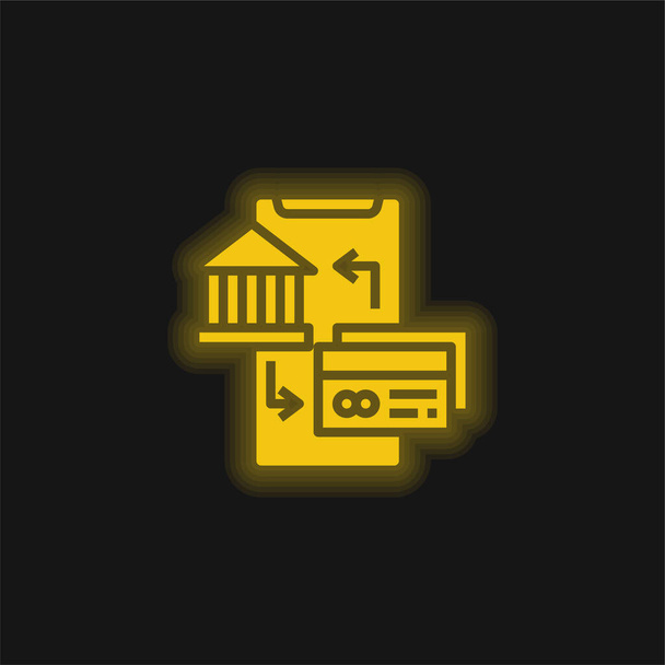 Bank Online sárga izzó neon ikon - Vektor, kép