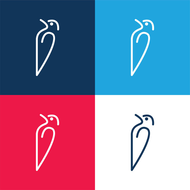 Vogel Outline Variant blauw en rood vier kleuren minimale pictogram set - Vector, afbeelding