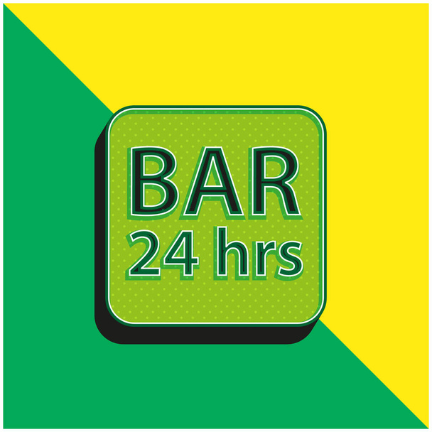 Bár 24 óra Kerekített tér Jelzés Zöld és sárga modern 3D vektor ikon logó - Vektor, kép