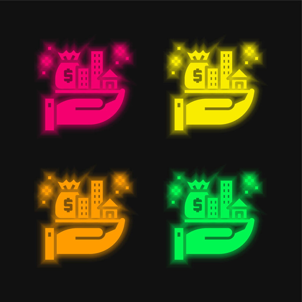 Aktywa cztery kolor świecący neon wektor ikona - Wektor, obraz