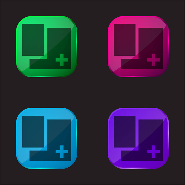 Přidat obdélníkový tvar Tlačítko čtyři barevné sklo ikona - Vektor, obrázek