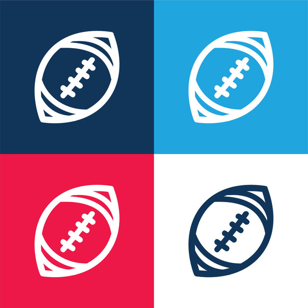 Bola de fútbol americano dibujado a mano contorno azul y rojo conjunto de iconos mínimo de cuatro colores - Vector, Imagen
