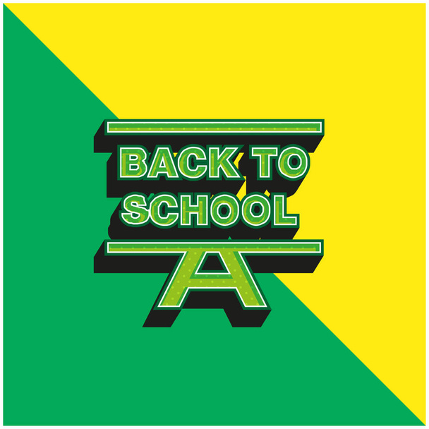 Back To School Green and yellow modern 3d vector icon logo - Vector, Image