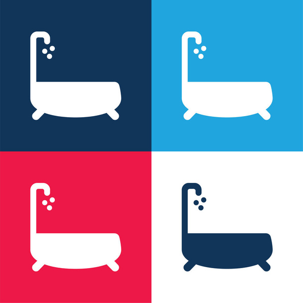 Bañera con agua cayendo azul y rojo conjunto de iconos mínimo de cuatro colores - Vector, imagen