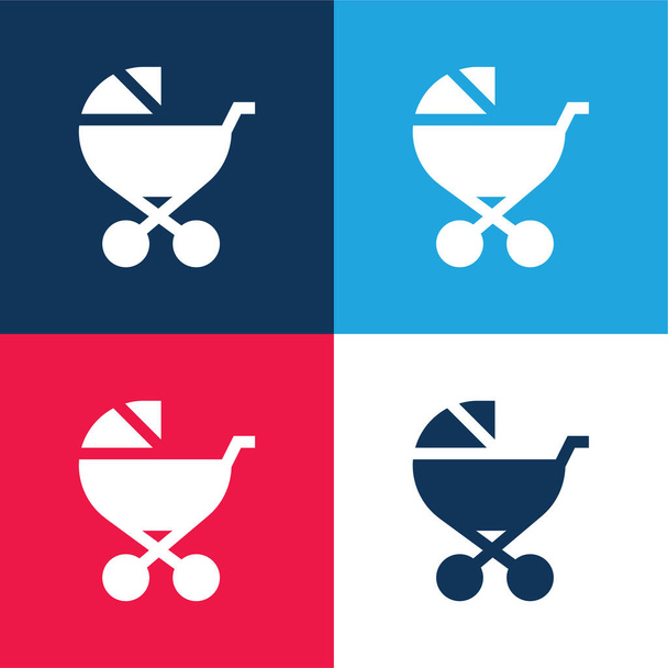Baby Stroller blue and red four color minimal icon set - Vector, Image