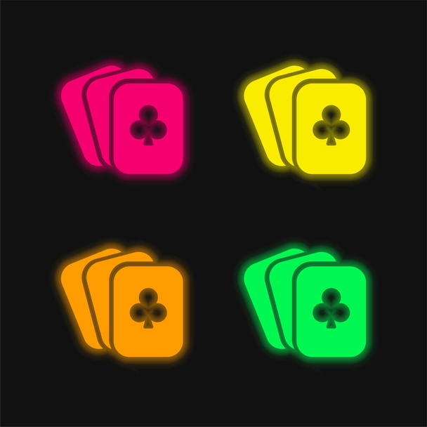 Bridge Cards τεσσάρων χρωμάτων λαμπερό εικονίδιο διάνυσμα νέον - Διάνυσμα, εικόνα