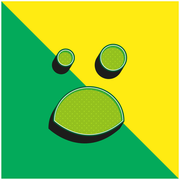 Ojo Negro Y Boca Abierta Emoticono Cara Cuadrada Verde y amarillo moderno 3d vector icono logo - Vector, imagen