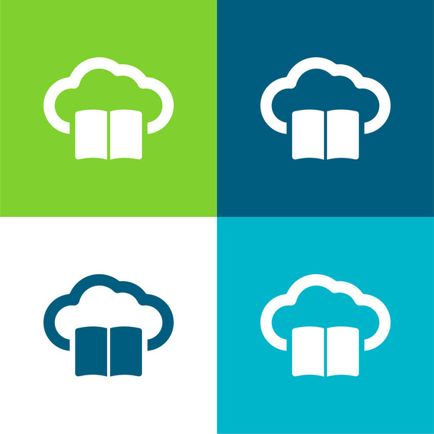 Prenota su Internet Cloud Flat set di icone minime a quattro colori - Vettoriali, immagini