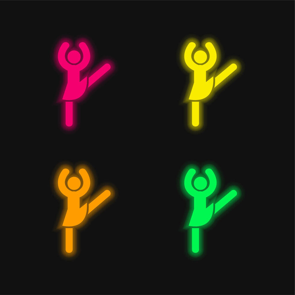 Balerina Pose négy színű izzó neon vektor ikon - Vektor, kép