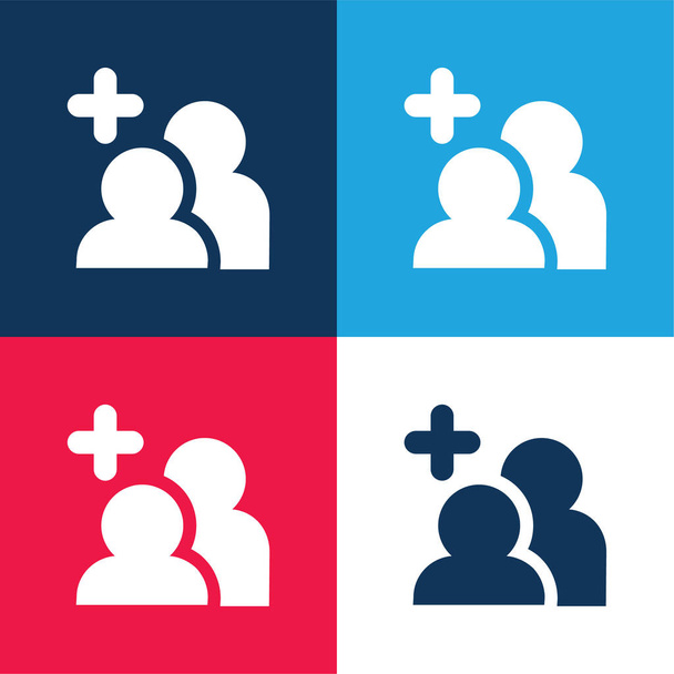 Añadir Amigo azul y rojo conjunto de iconos mínimo de cuatro colores - Vector, Imagen