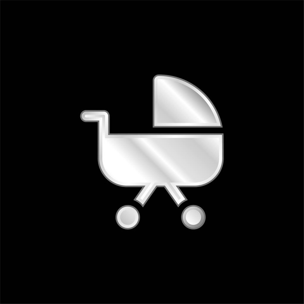 Baby Carriage silver plated metallic icon - Vector, Image