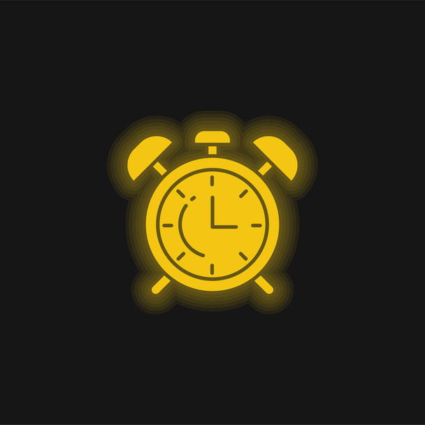 Hälytyskello keltainen hehkuva neon kuvake - Vektori, kuva