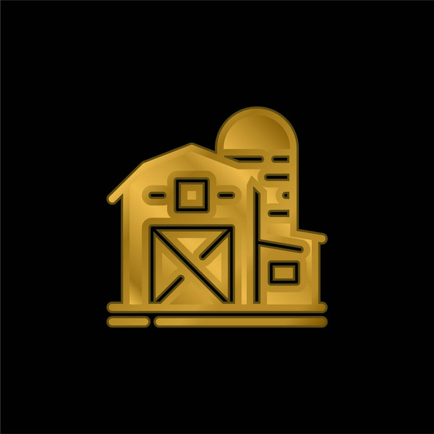 Celeiro banhado a ouro ícone metálico ou vetor logotipo - Vetor, Imagem