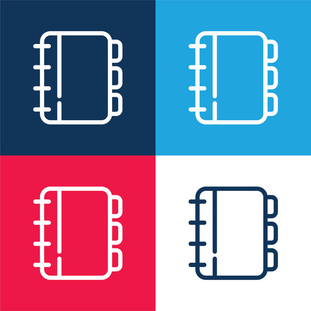 Kinevezés Book blue and red four color minimal icon set - Vektor, kép