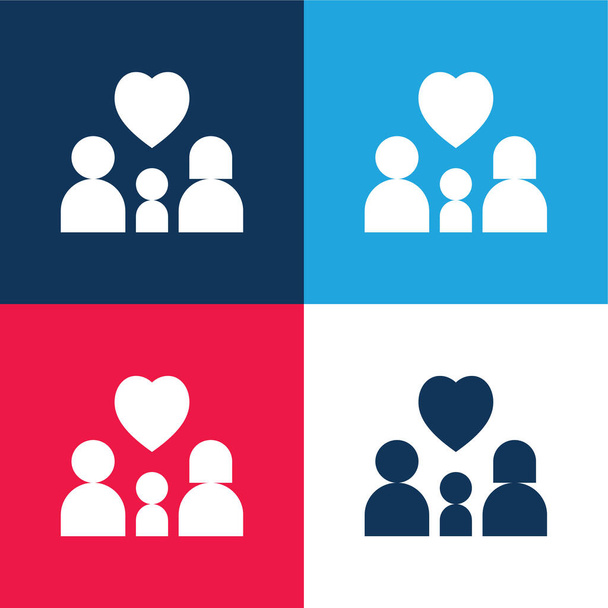 Adopción azul y rojo conjunto de iconos mínimo de cuatro colores - Vector, imagen