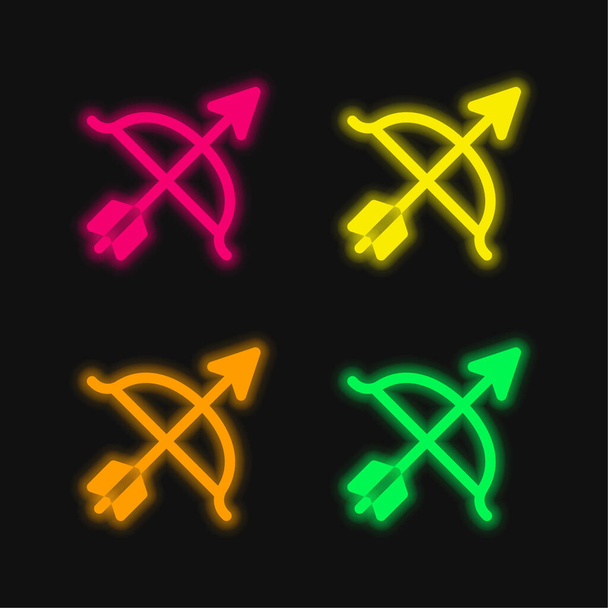 Стрільба з лука чотири кольори, що світяться неоном Векторна піктограма
 - Вектор, зображення