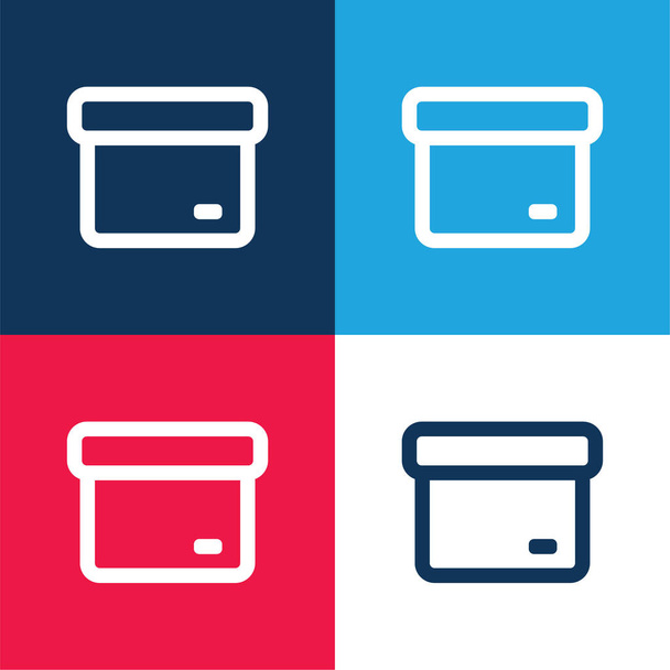 Archive Boîte contour bleu et rouge ensemble d'icônes minimes quatre couleurs - Vecteur, image