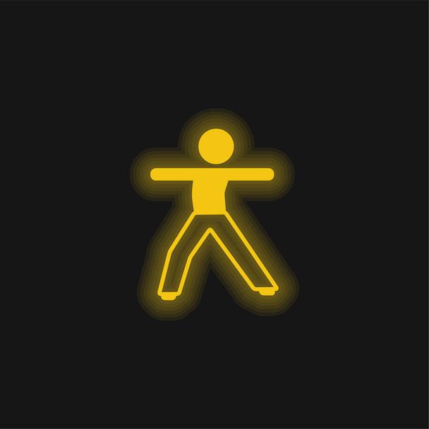 chłopiec rozciąganie ciało żółty świecący neon ikona - Wektor, obraz