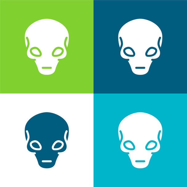 Alien Flat quatro cores conjunto de ícones mínimos - Vetor, Imagem