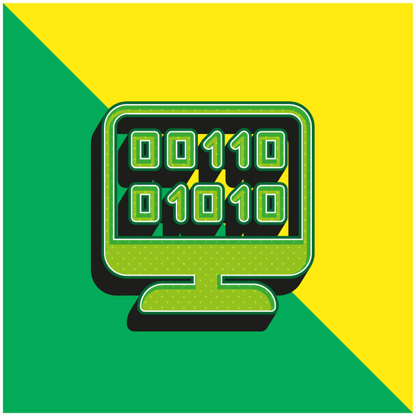 Kod binarny Zielony i żółty nowoczesny ikona wektora 3D logo - Wektor, obraz