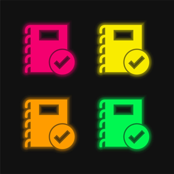 Approved Notes Symbol four color glowing neon vector icon - Vector, Image