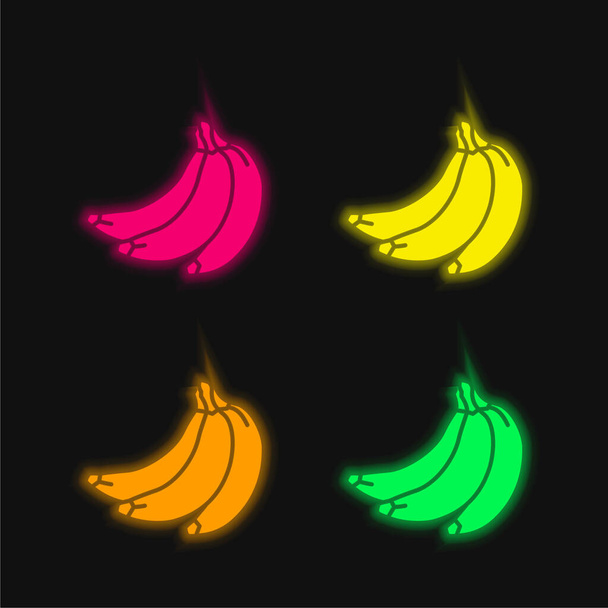 Banány čtyři barvy zářící neonový vektor ikona - Vektor, obrázek