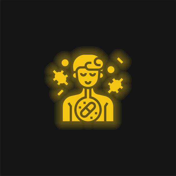 Antibiotická žlutá zářící neonová ikona - Vektor, obrázek