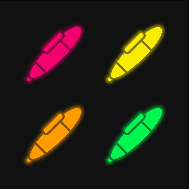 Big Pen vier Farben leuchtenden Neon-Vektor-Symbol - Vektor, Bild