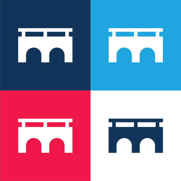 Brücke blau und rot vier Farben minimales Symbol-Set - Vektor, Bild