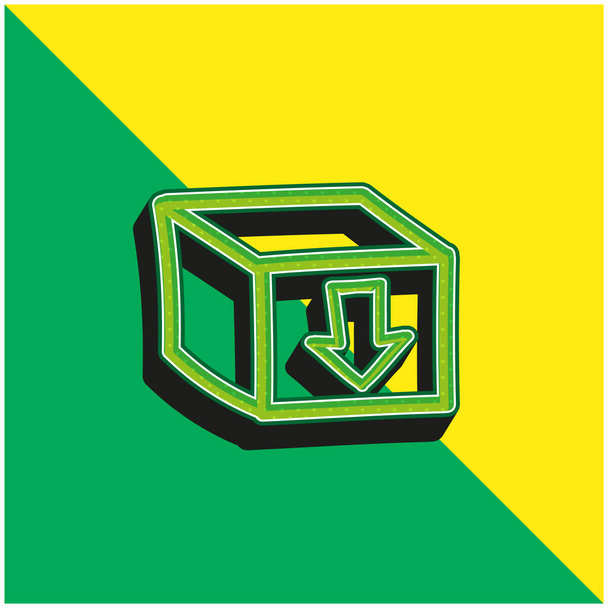 Box With An Arrow Sign Pointing Down Hand Drawn Symbol Green and yellow modern 3d vector icon logo - Vector, Image