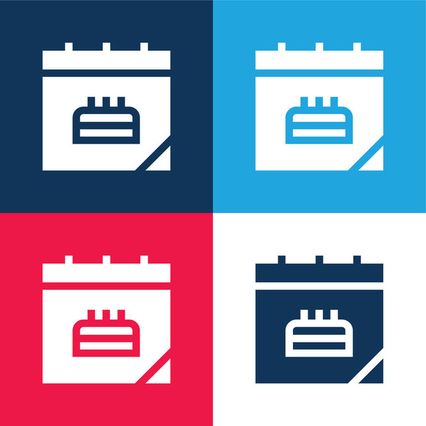 Data di compleanno blu e rosso set di icone minime a quattro colori - Vettoriali, immagini
