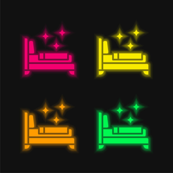 Beds four color glowing neon vector icon - Vector, Image